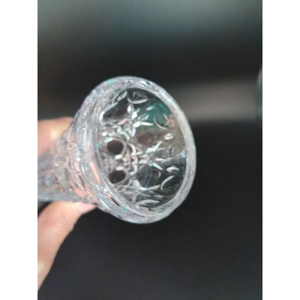 Vintage Cut Crystal Bud Vase Flared Trumpet Star Pattern Pedestal Clear Glass 8